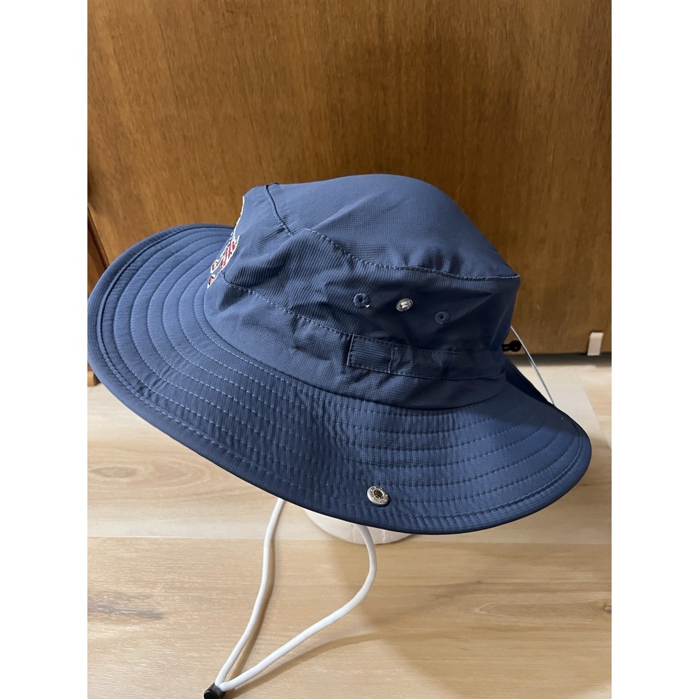 Navy Blue Sun Bucket Hat with Patriotic Moose Patch - Picture 2 of 6